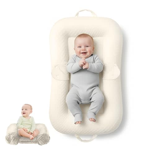 Baby Lounger Pillow : 2-in-1 Infant Lounger for Newborn 0-48 Months, Portable Tummy Time Mat for Home and Travel, Breathable & Soft Baby Seat for Baby, Babies Essentials Gifts