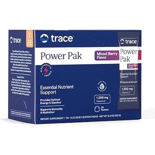 Trace Minerals Power Pak Multivitamin and Multimineral Packets - Electrolyte Support - 1200 mg Vitamin C plus 70+ Trace Minerals - Orange Blast Flavor - 90 Packets