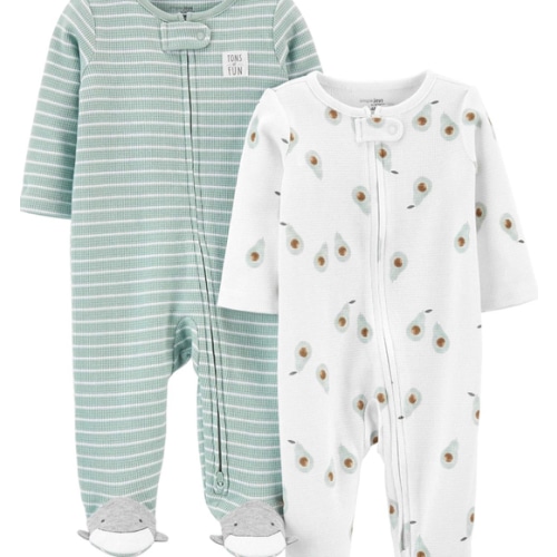 Simple Joys by Carter's unisex-baby 2-way Zip Thermal Footed Sleep and Play, Pack of 2