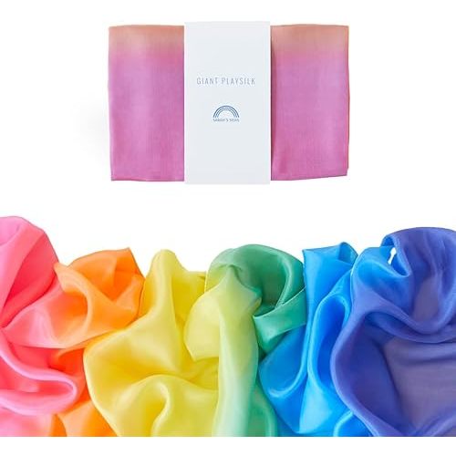 Sarah's Silks Giant Playsilk | 100% Silk Toy for Toddlers | Bright Colored Large Scarves for Fort Building and Pretend Play - Rainbow