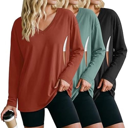 3 Pack Women's Oversize Nursing Shirts for Breastfeeding with Hidden Zippers Loose Fit Long Sleeve Maternity Tops