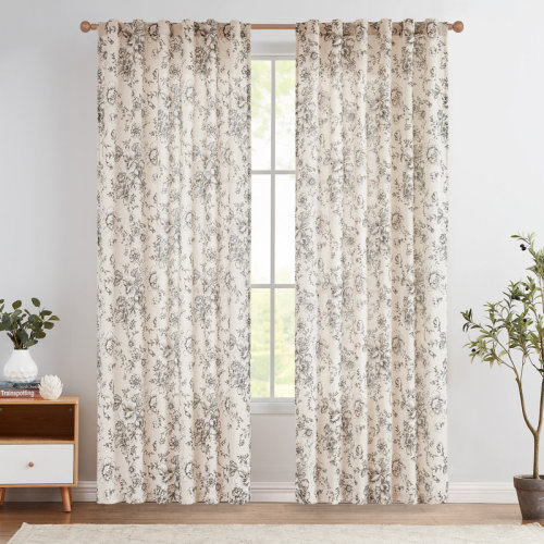 Winston Porter Neacsa Linen Semi Sheer Peony Flower Patterned Rod Pocket Curtain Pair & Reviews | Wayfair