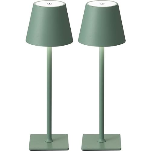 KDG 2 Pack Cordless Table Lamp,Portable LED Desk Lamp, 4000mAh Battery Operated, 3 Color Stepless Dimming Up, for Restaurant/Bedroom/Bars/Outdoor Party/Camping/Coffee Shop Night Light(Green)