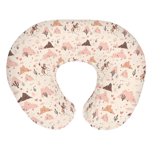 Pink Western Cowgirl Love Baby Nursing Pillow Covers for Boy Girl Retro Cowgirl Cactus Horse Nursery Feeding Pillowcase for Breastfeeding Pillows Wild Desert Soft Stretchy Slipcover for Newborn Infant
