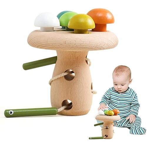bopoobo Wooden Lacing Toys Mushroom Sorting Toys Montessori Activity for Baby Kids Educational Learning Montessori Travel Toy for Toddlers