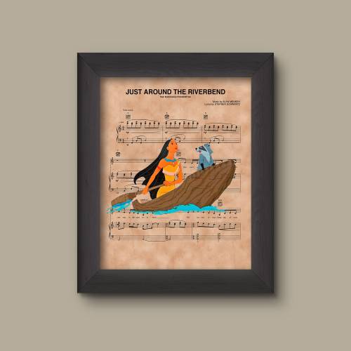 Pocahontas and Meeko, Just Around The Riverbend Sheet Music Art Print