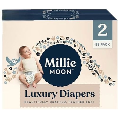 Millie Moon Luxury Disposable Baby Diapers Size 2 I 88 Count I, Ultra Soft Comfort, Absorbent Core for Day & Night Use, Wetness Indicator, Gentle Materials, Secure Fit