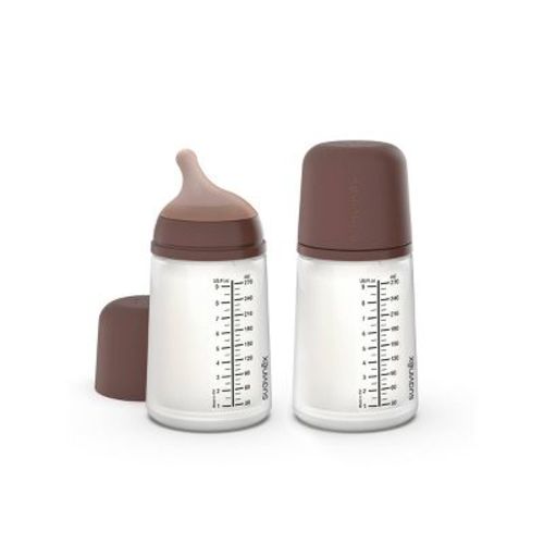 Suavinex Zero Large Baby Bottles with Medium Flow - 9 fl oz/2pk - Dark Brown