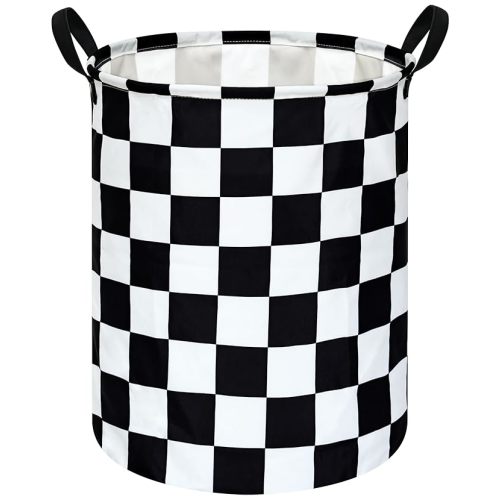 19.7 Inch Round Laundry Hamper Black Check Laundry Basket Fabric Storage Hamper Organization Basket, Storage Bin, Toy Box,Gift Basket with Handles for Room