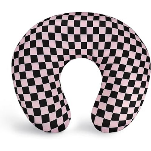 DILIMI Nursing Pillow Cover, Stretchy Removable Case for Breastfeeding Pillows, Ultra Soft Comfortable Slipcover for Baby Girl and Boy, Black Pink Checkered
