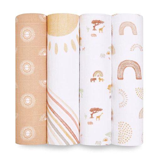 aden + anais Boutique Muslin Swaddle Blanket for Baby Girls and Boys, Newborn Receiving Blanket for Swaddling, 100% Muslin Cotton Swaddle Wrap,4 Pack, Keepin Rising