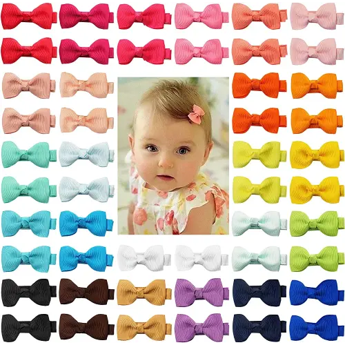 CÉLLOT Baby Hair Clips 50 Pieces 25 Colors in Pairs Baby Girls Fully Lined Bows Hair Pins Tiny 2" Hair Bows Alligator Clips for Girls Infants Toddlers