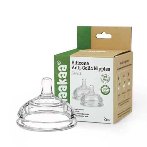 Haakaa Gen.3 Silicone Anti-Colic Baby Bottle Nipples - 100% Silicone Teat for Baby Bottles, Varible Flow, 6m+, 2pcs