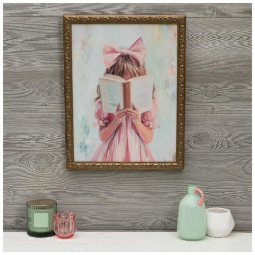 Pink Bow Girl Reading Book Framed Wall Decor