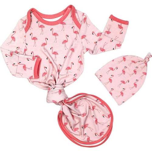 Fancy Flamingos Bamboo Gown and Hat Newborn Baby Gift Set Pink - Emerson and Friends | Maisonette