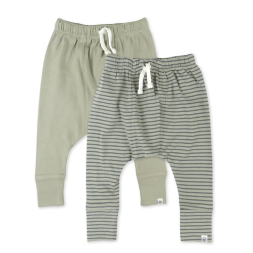 2-Pack Organic Cotton Honest Pants | Honest Baby Clothing - Mini Stripe Khaki, 6-9 M