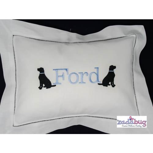 Personalized Cotton Hemstitched Baby Pillow For Nursery-Yellow Lab Baby Pillow-Baby Shower Gift-Black Lab Bedding Pillow-Black Lab Bib Set