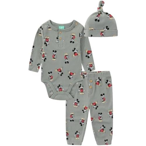 Disney Pooh Mickey Baby Boys Girls Bodysuit Pants and Cap 3 Pc Set Infants