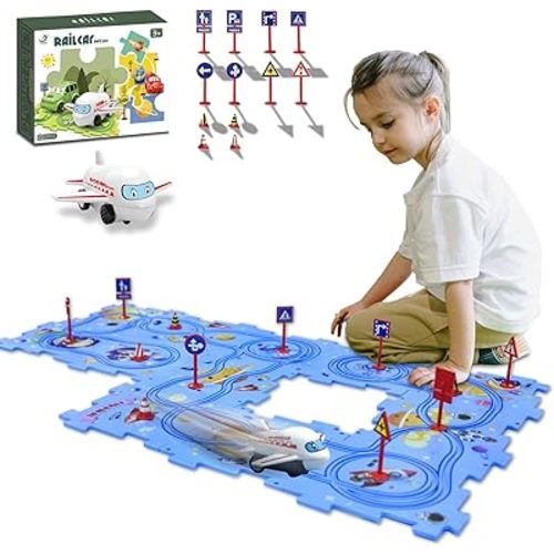 Birthday Gift, Puzzle Racer Kids Car Track Set Puzzle Racer Car Track Set with Roadmap Puzzle Track Car Play Set Toys