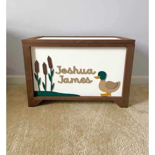 Personalized Mallard Duck Toy Chest: Handmade Wood Toy Storage