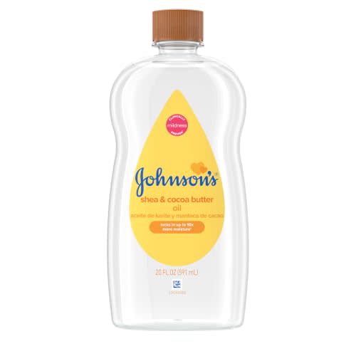 Johnson's Baby Oil with Shea & Cocoa Butter, 20 fl. oz, 6 Pack | Prevents Moisture Loss, Helps Relieve Dry Skin, Hypoallergenic, For Babies, Kids & Adults