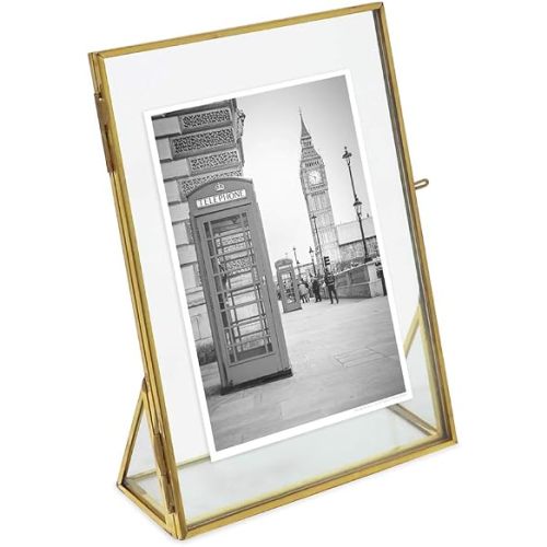 Isaac Jacobs 5x7 Gold Vertical Floating Photo Frame ClaspLock&Angled Base