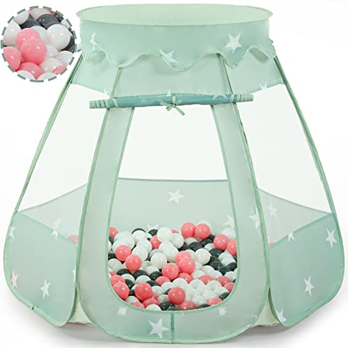 Wilhunter Baby Ball Pit Tent with 50 Balls - For Toddlers, Pink/White/Gray Princess Playhouse with Carry Bag, 109x90cm