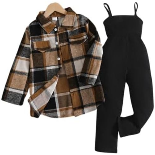 Toddler Girl Clothes Plaid Long Sleeve Button Down Shirt Corduroy Overall Jumpsuit Girls Fall Winter Outfit Set