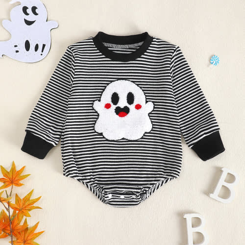 Newborn Ghost Embroidered Waffle Romper