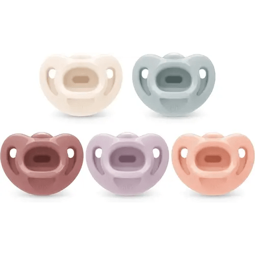 NUK 100% Silicone Comfy Orthodontic Pacifiers, 0-6 Months, Pink Fashion, Timeless Collection, 5 Count