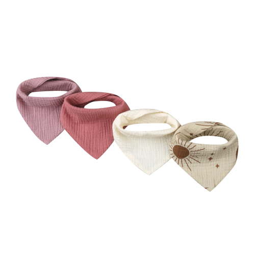 4pcs Cotton Baby Drool Bibs Print Triangle Scarf Comfortable Drooling Teething Burp Cloth Breathable Saliva Towel