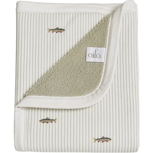 Oilo Baby Blanket, Luxury Soft Plush Chenille Backing & Organic Cotton Jersey Print, Double Layered, 30" x 40", Rolled Jersey Edge Trim, Machine Washable, Perfect for Infant or Toddlers, Trout