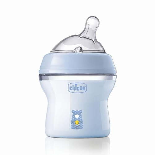 Chicco Natural Feeling Baby Milk Feeding Bottle with Wide Neck, Anti-Colic for Easy Milk Flow, for Babies & Toddlers 0m+, 150ml (Blue)