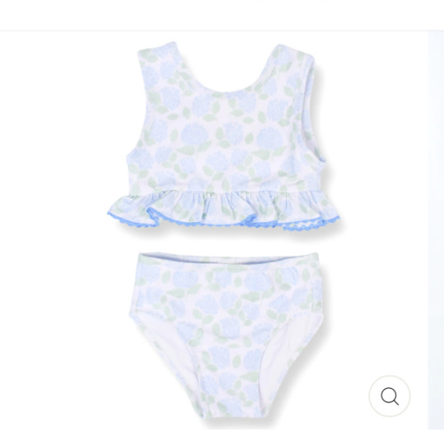 Girls Blue Hydrangea Two Piece Ruffle Swimsuit