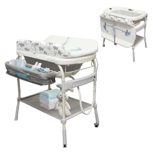 Linor 2 in 1 Bathtub with Changing Table, Waterproof Diaper Changing Station Portable Changing Table Adjustable Height Nursery Organizer with Storage Racks