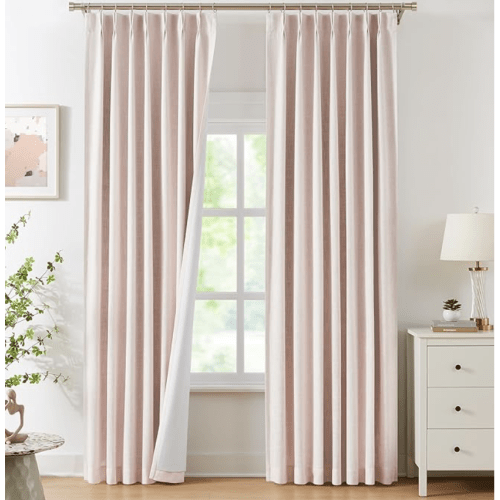 WEST LAKE Pink Bailey Pinch Pleated Window Curtain Panels with Full Blackout Liner 84 Inches Long