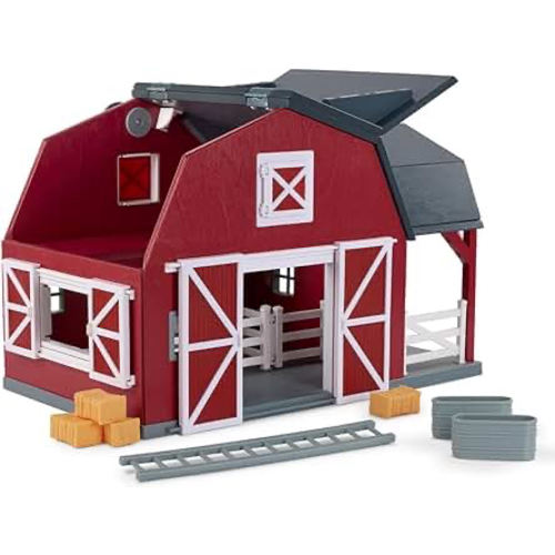 Amazon.com: Terra by Battat Animal Barn Wooden Toy Barn Playset, 20 Pieces, Wooden Barn | Wooden farm toy set with 1 barn, 10 fences, ladder, 4 hay bales, 2 troughs, pulley tray and removable loft, 3+ Years : Toys & Games