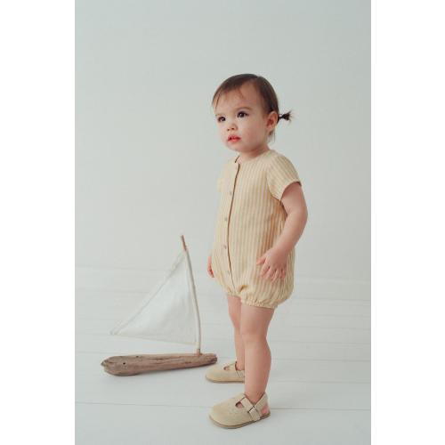 COTTON AND LINEN STRIPED ROMPER - Ocher | ZARA United States