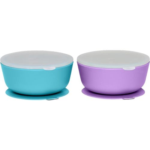 WeeSprout Suction Bowls for Baby & Toddlers (Set of 2) - 100% Silicone w/Plastic Lid - Leak Proof Feeding Supplies - Dishwasher & Microwave Safe Infant Dinnerware w/Extra Strong Base