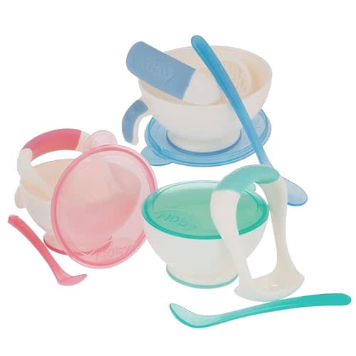 Nuby Garden Fresh Mash N' Feed Bowl with Spoon and Food Masher, Colors May Vary