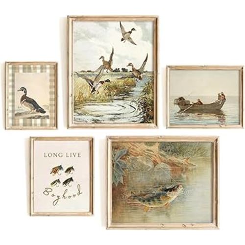 Lhoiplme Vintage Nursery Wall Art Decor Baby Boy Room Canvas Prints Fishing Hunting Nursery Wall Decor Mallard Duck Pictures Rustic Farmhouse Poster Artwork for Bedroom 8x10x5 Inch Unframed