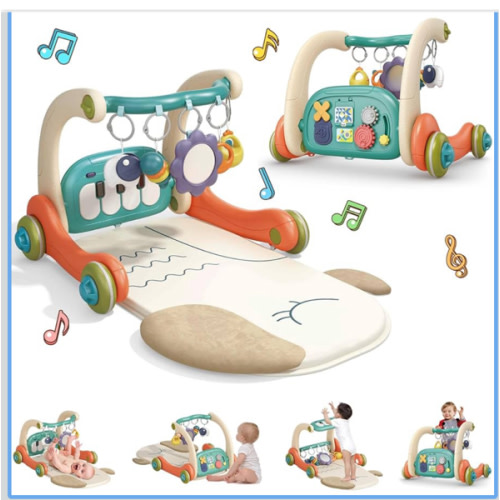 3 in 1 Baby Play Mat Gym, Kick and Play Piano Gym with Music Light, Activity Tummy Time Play mat with 5 Learning Sensory Toys, Infant Gifts for Newborn Baby Toddler 0-14 Months