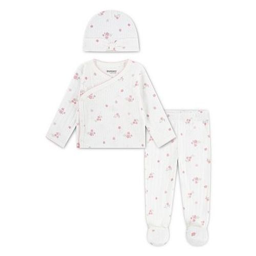 Newborn Baby Girls Huggies Babywear® 100% Organic Top, Footed Pants, & Beanie 3-Piece Set