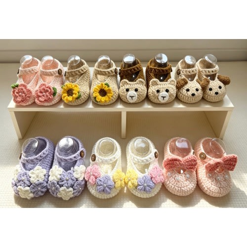 Crochet Infant Booties Handmade Gift for 3 to 12 months Newborn Photo Prop Soft Ankle Shoes Baby Shower nursery decor birthday gender reveal
