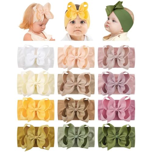 12PCS Baby Girl Bows Baby Headbands Ribbon Bow Nylon Headbands Hair Accessories Big Baby Bows for Baby Girls Infant Newborn Toddler