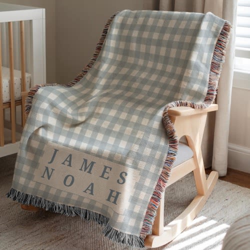 Personalized Plaid Gingham Baby Blanket ∙ Blue Boy Custom Name Baby Blanket  ∙ 1635