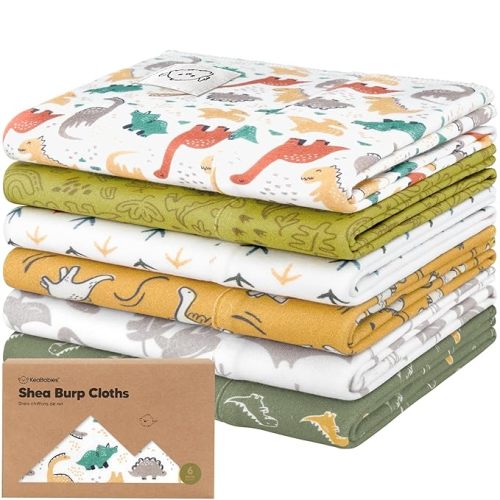 Organic Burp Cloths Baby Boy, Girl - 6-Pack Large 100% Cotton Burping Cloths for Babies, Spit Up Rags, Super Absorbent, Ultra Soft Newborn Rag, Gender Neutral,Machine Washable,Durable(Mesozoic)