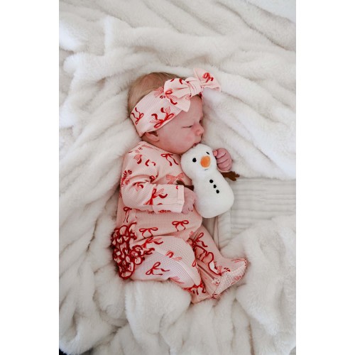 Christmas Bamboo Waffle Ruffle Zipper Footie | Peppermint Bows