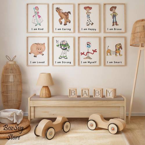 Inspirational Toy Stort Characters Wall Art, Positive Affirmations Prints, Kids Room Decor, Toy Story Themed Digital Poster Set, Woody Art