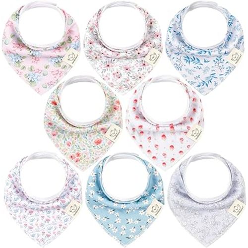 8-Pack Organic Baby Bandana Drool Bibs for Girls - Super Absorbent Baby Bibs for Baby Girls, Baby Boys, Soft Cotton Bandana Bibs, Baby Drool Bib, Teething Bibs for Infant, Toddler, Bib Girl (Flourish)